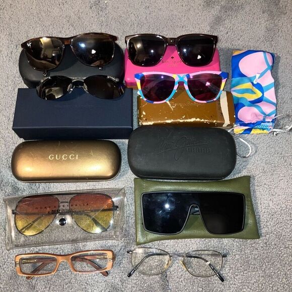 DESIGNER SUNGLASSES LOT GUCCI MAUI JIM DESI PERKINS WARBY PARKER 8 PAIRS W CASES - Picture 1 of 15